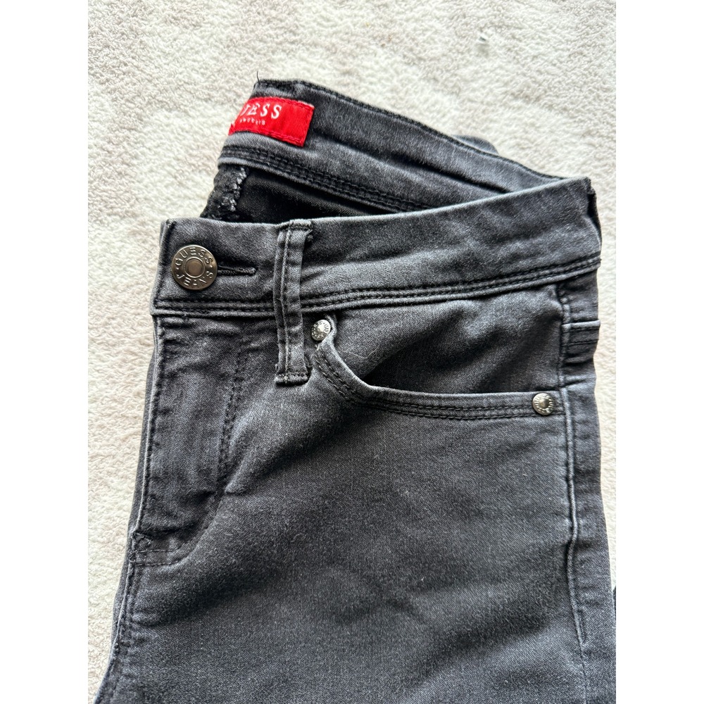Vintage GUESS Black Flare Jeans Y2K 90s Low Rise Triangle Logo Women's size 26 - Picture 2 of 5